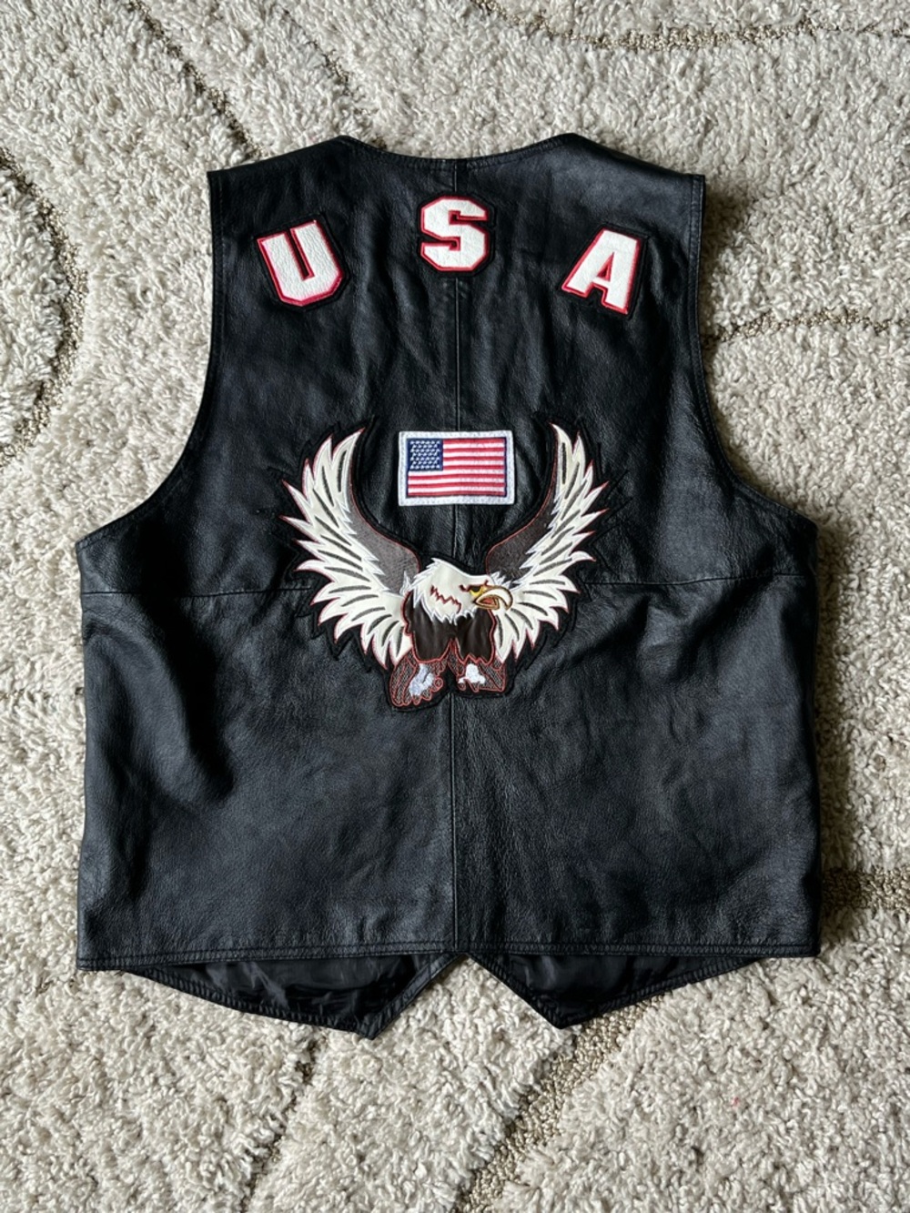 Black Leather Vest with USA Eagle Patch